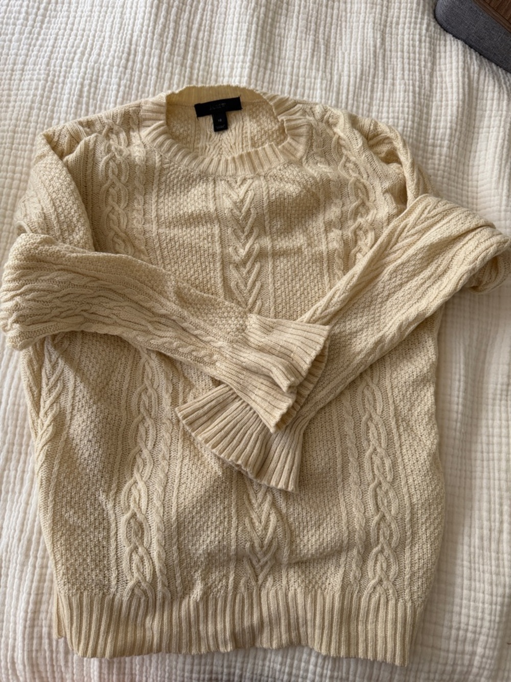 J. Crew Cream Cable Knit Crewneck Sweater